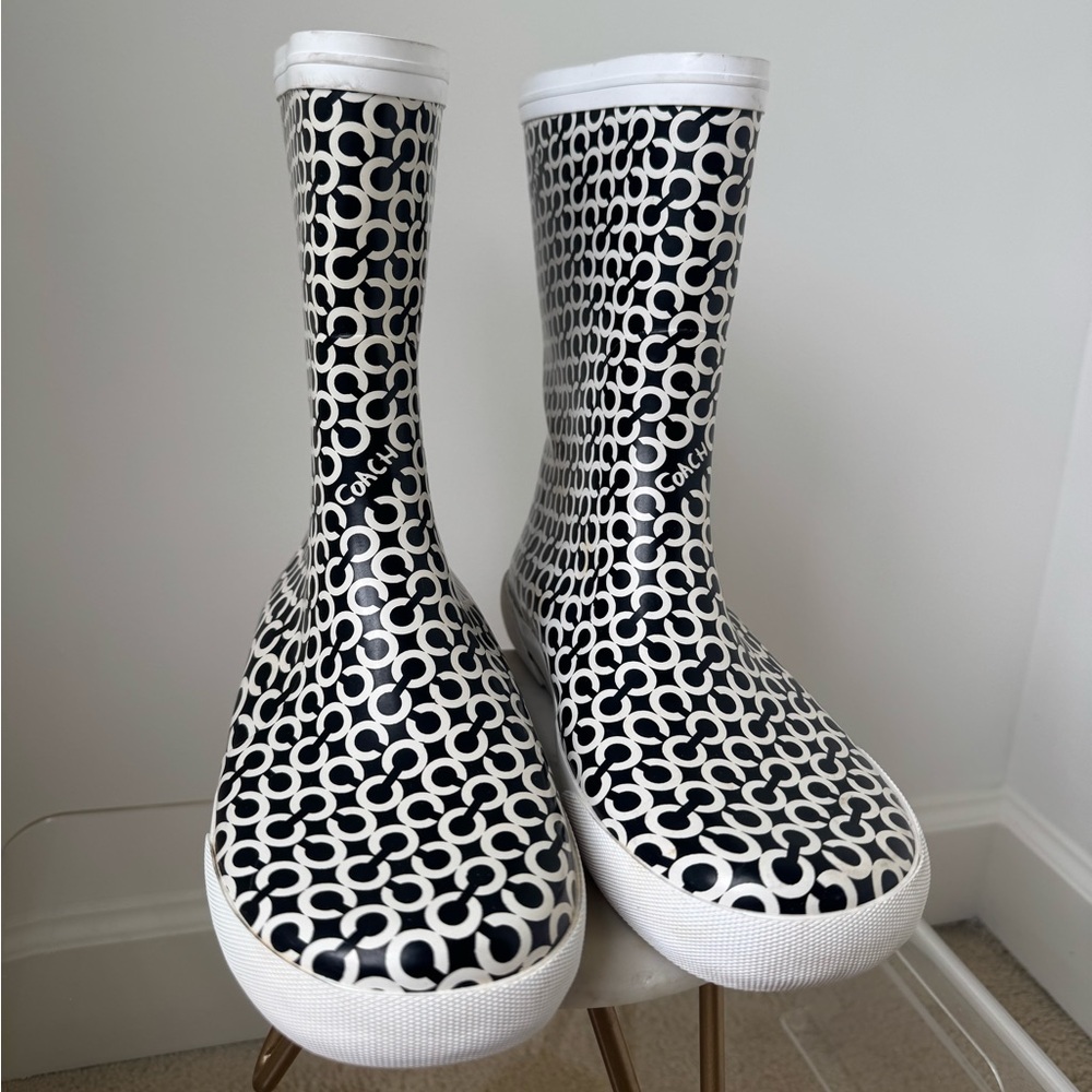 Coach | Ursula Black and White Rain Boots | Size 8